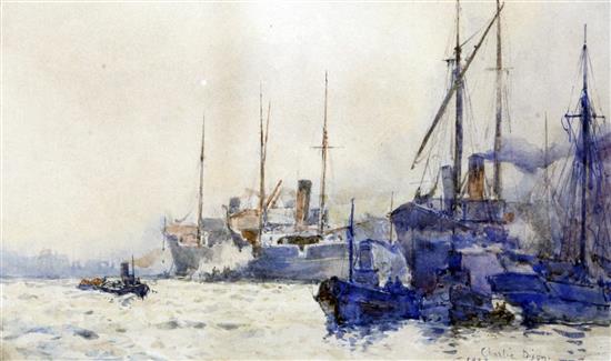 Charles Dixon (1872-1934) Shipping in the pool of London, 8.25 x 14.25in.